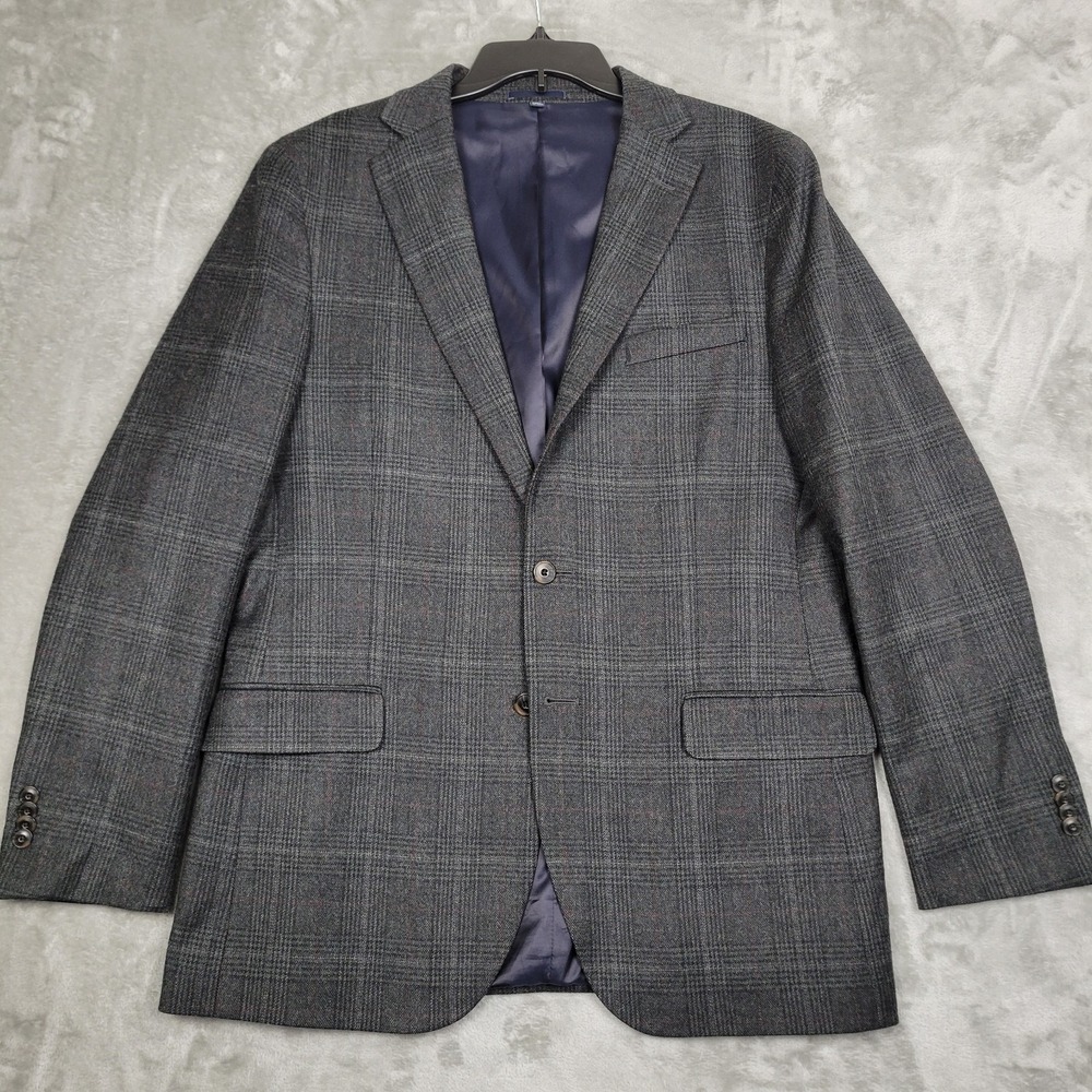 Jos. A. Bank 1905 Men's 44L Gray Red Glen Plaid Wool Tailored Fit Blazer Jacket